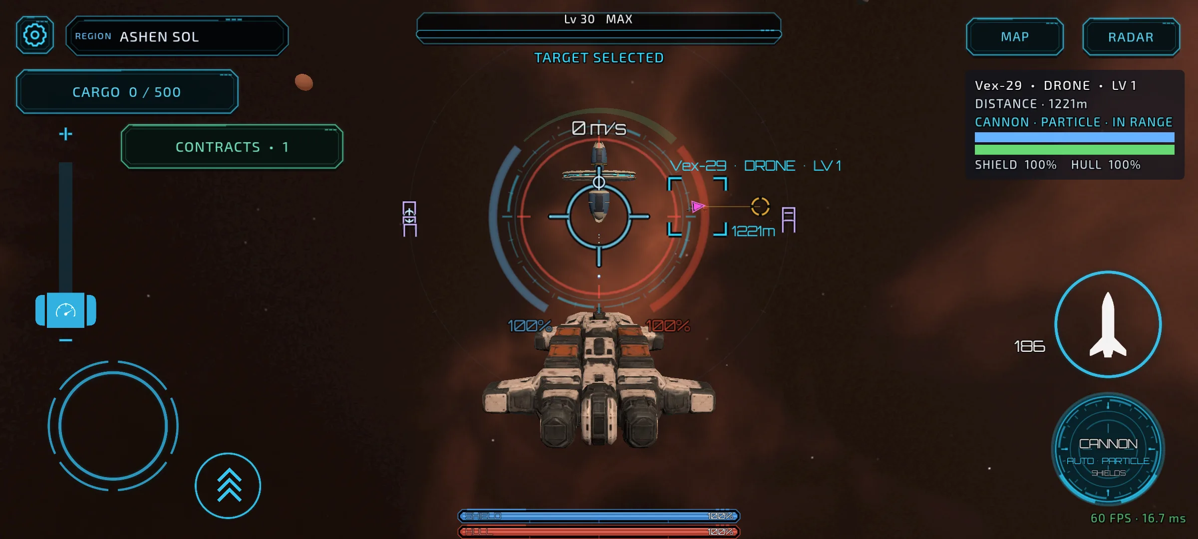 Dodo I Freighter in the live Error Solis touch cockpit with a selected drone.