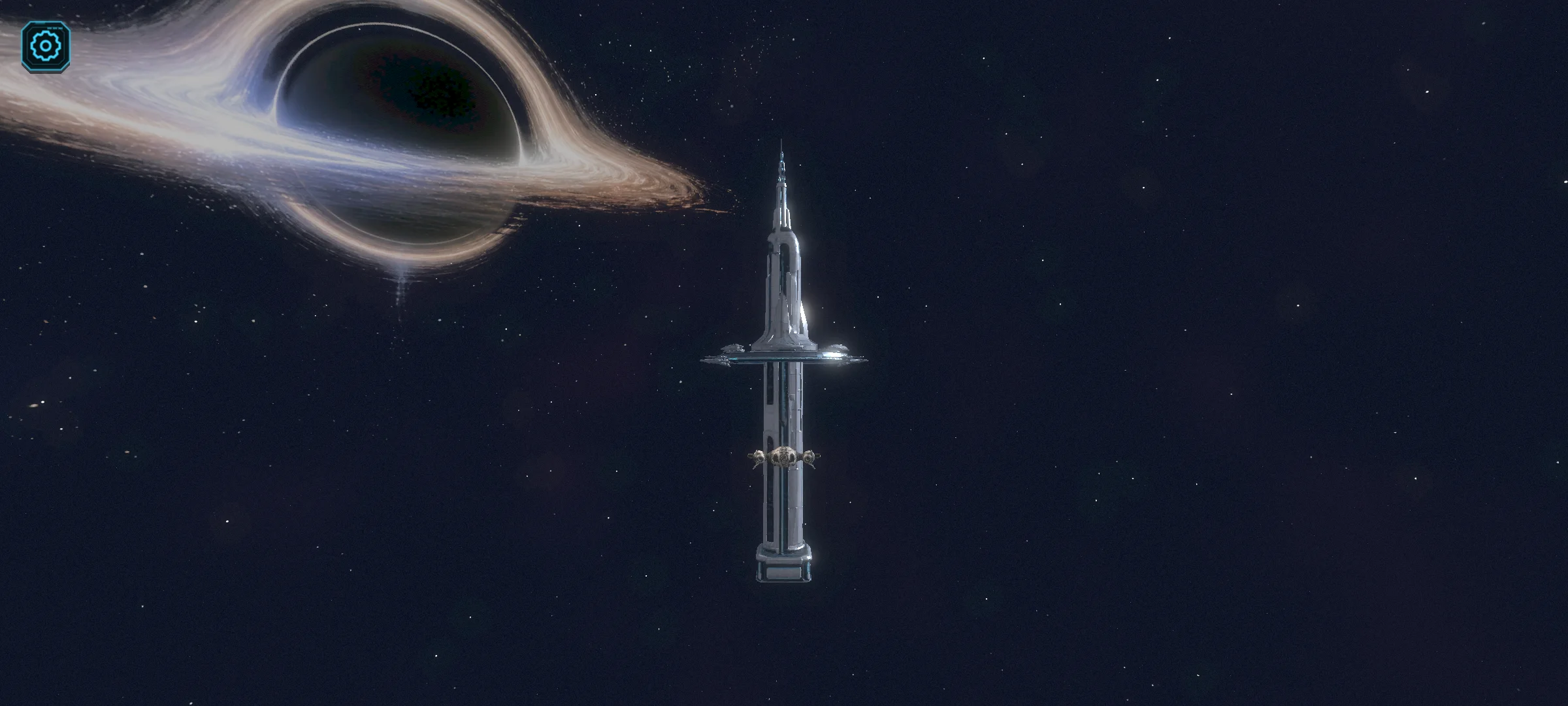 The Tower station beneath the black hole in Area 51, captured in Free View with the flight interface hidden.