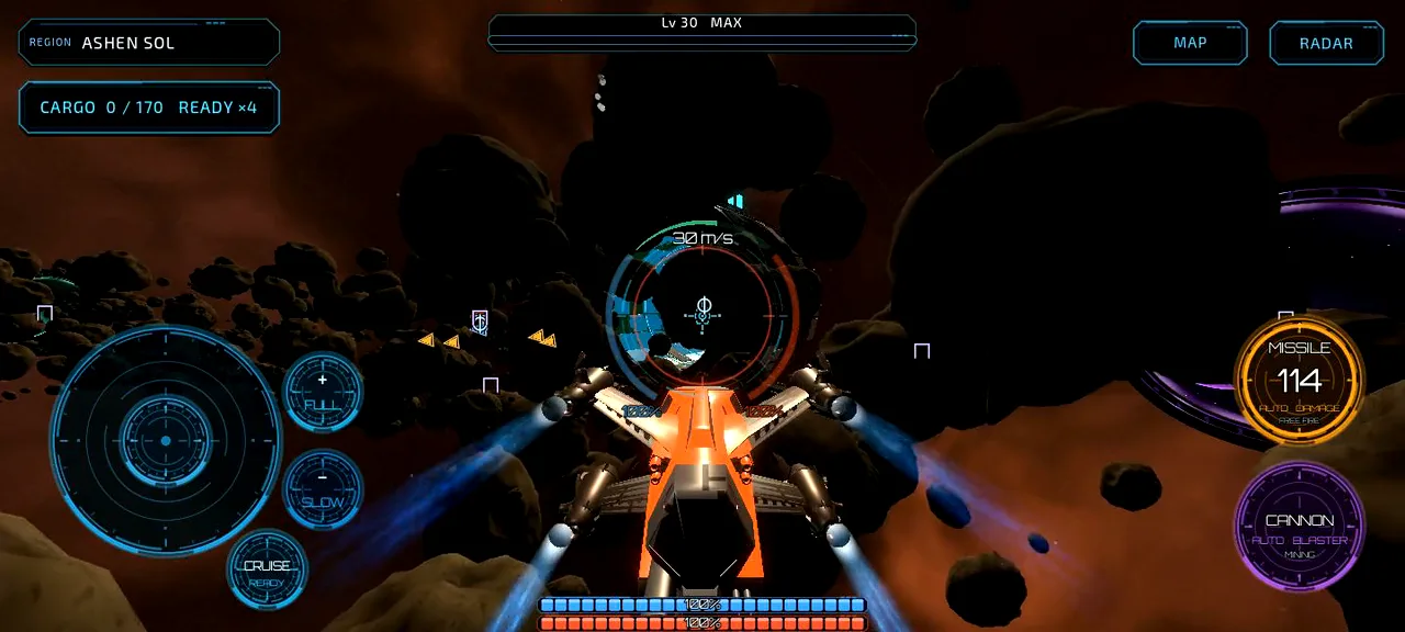 Jogabilidade real de Error Solis com o Corsair Tier III Sea Mink I, quatro fluxos de propulsão azuis e um disparo Blaster adequado na cintura de Ashen Sol.
